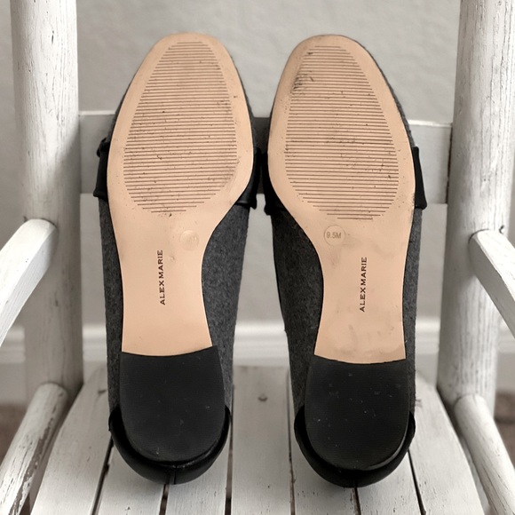 ALEX MARIE Aldelyn Flats Loafers Black Leather Gray Felt Bow Detail 9.5 - Picture 6 of 7